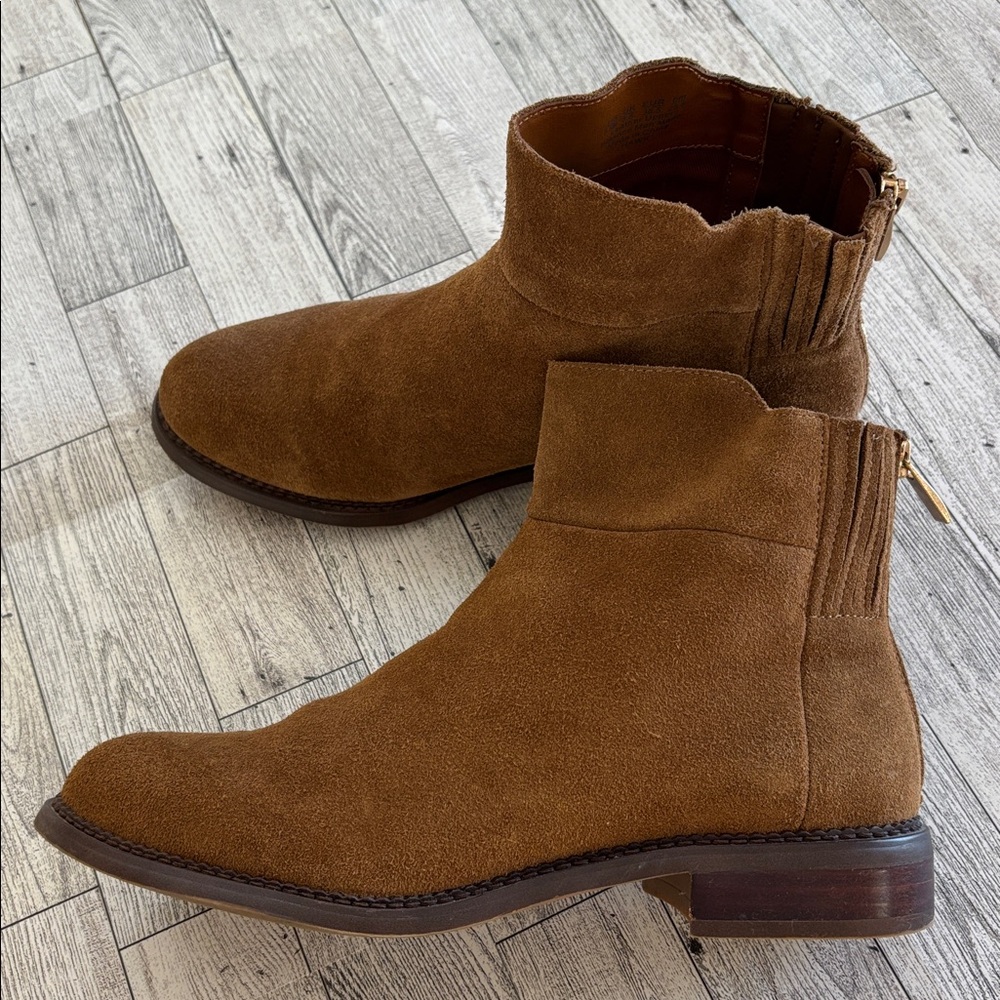 Franco Sarto Brown Ankle Boots Hawk Suede Leather Flat Booties 8.5